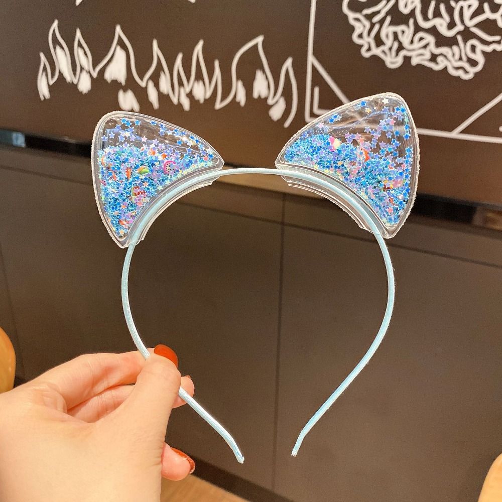 Sequin Quicksand Hair Band Crown Transparent Hair Hoops Creative Cat Ear Headbands  Children
