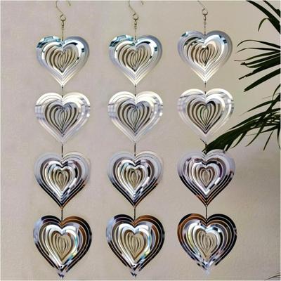 Double-Sided 3D Metal Heart Rotatable Design Wind Spinner New Heart Wind Chime  Bird Protection