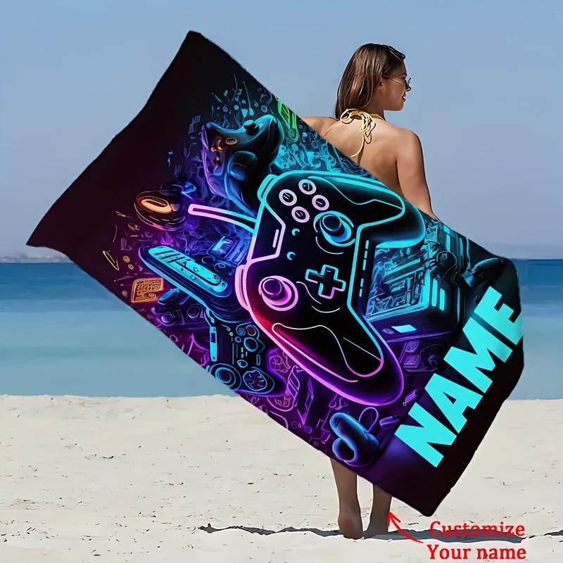 1 Stück Spielcontroller Strandtuch, Lebendiges Neon-Spieldesign, Superweiches Mikrofaser-Badetuch 80x130cm