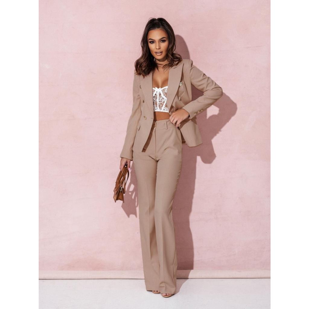 Dámský dvouřadý kancelářský oblek 2025, Profesionální blejzr s pohodlnými kalhotami, Business casual dvoudílný set pro dojíždění a pracovní oděv