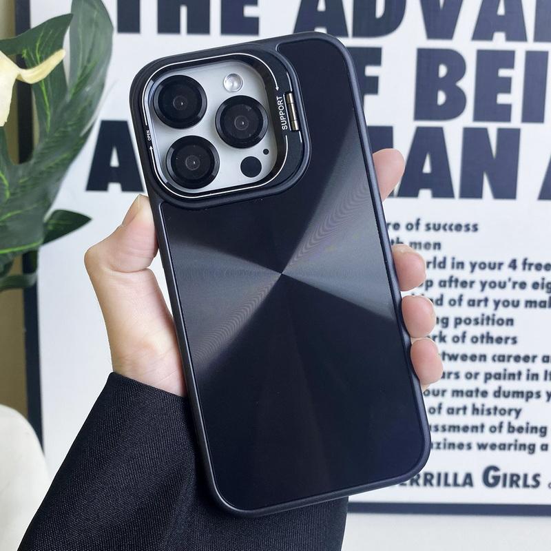 

Роскошный чехол-держатель для объектива с рамкой для телефона iPhone 15 Pro Max 14 13 Pro 12, ослепительный глянцевый противоударный защитный чехол из ТПУ iPhone 15 чёрный