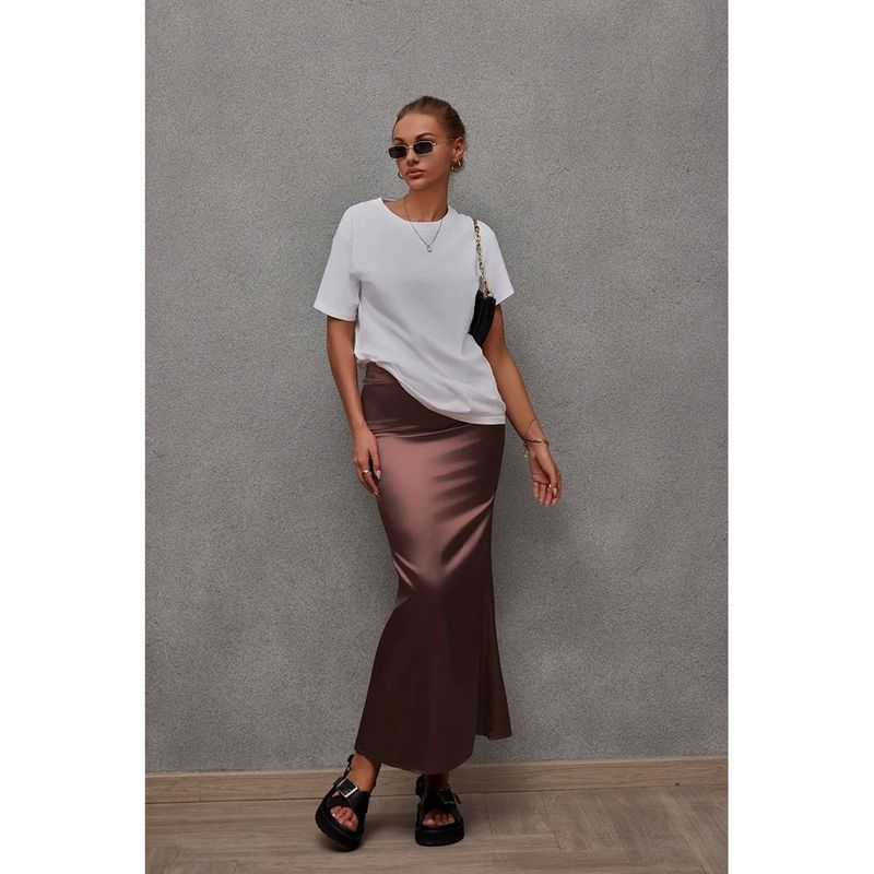 Solid Color Fish Tail Wrapped Hip Skirt Pure Color Fishtail Sheath Skirt