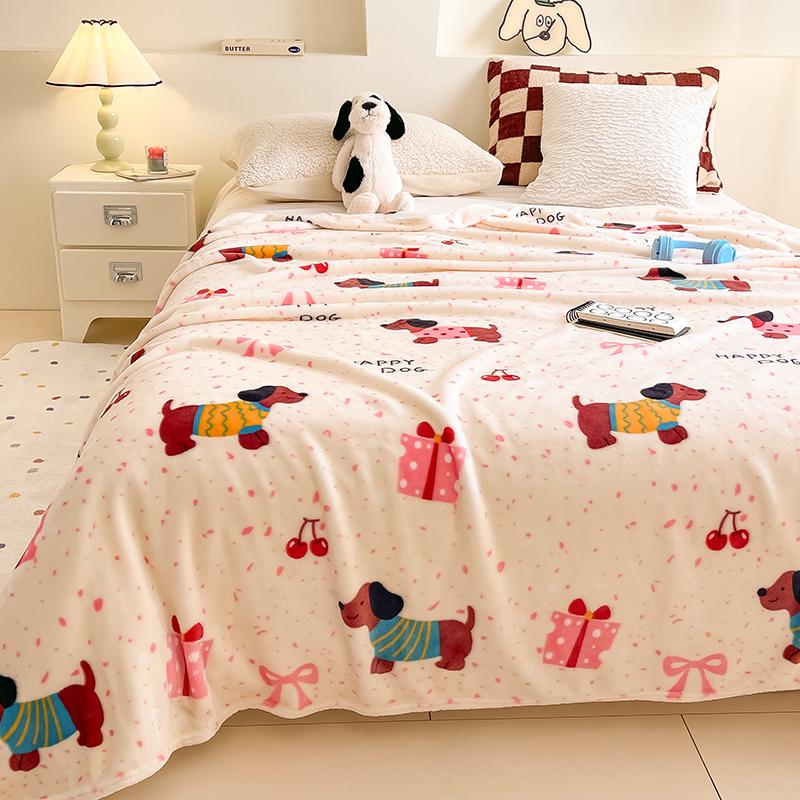 Skin-friendly Blanket Cute Puppy Print Blankets Soft Flannel Bedspread Warm Plaid Car/Office/Travel Shawl Bed Blanket Manta