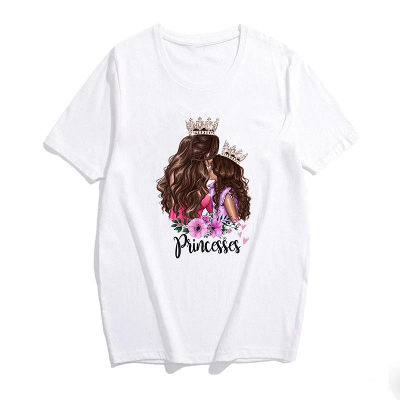 Super Mama Print Female T Shirt Son And Mom Summer Harajuku Women Clothes White Tshirt
