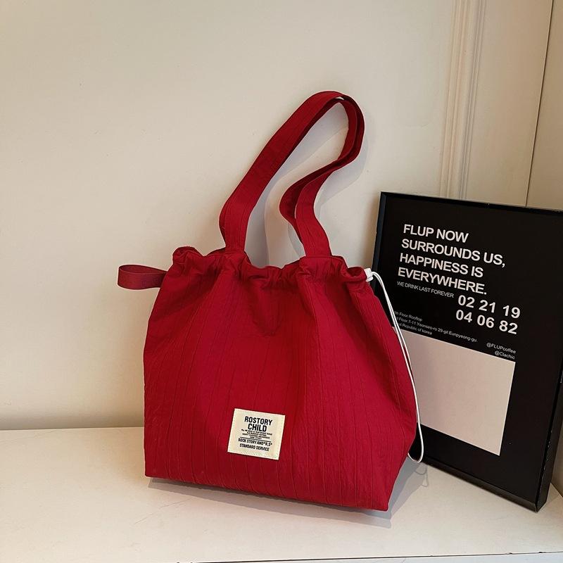 New Drawstring Shoulder Bag Lazy Style Tote Cloth Bag Women's Large Capacity Commuting Bag Student Class Bag