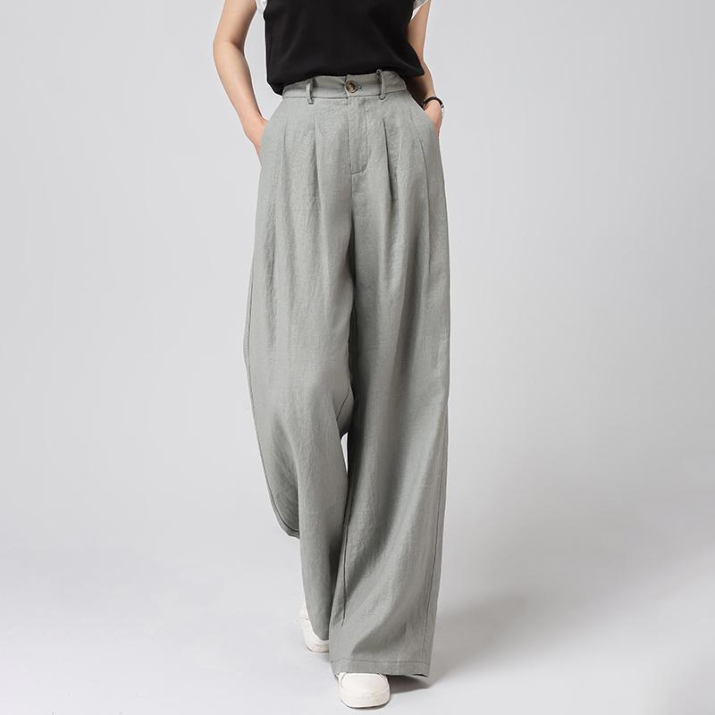 Women s 100% Linen Wide-Leg High-Waisted Loose Trousers, Summer 2026 Collection S
