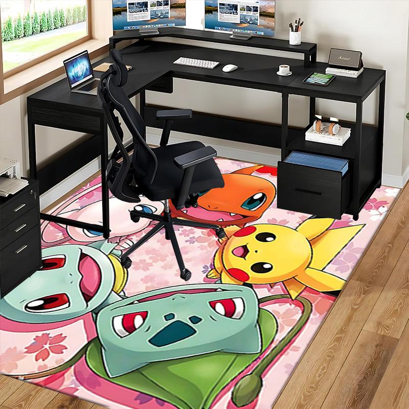 1pc Pikachu, Charmander, Squirtle & Bulbasaur Anime Chair Mat - Non-Slip Office Rug for Desk, Home Decor, Living Room, Bedroom, Game Room & Dormitory
