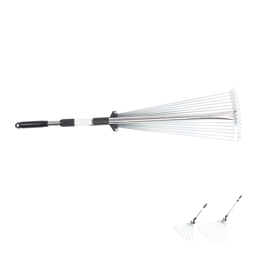 Adjustable Leaf Rake Retractable Expandable Stainless Steel Metal Lawn Yard Garden Hand Tool
