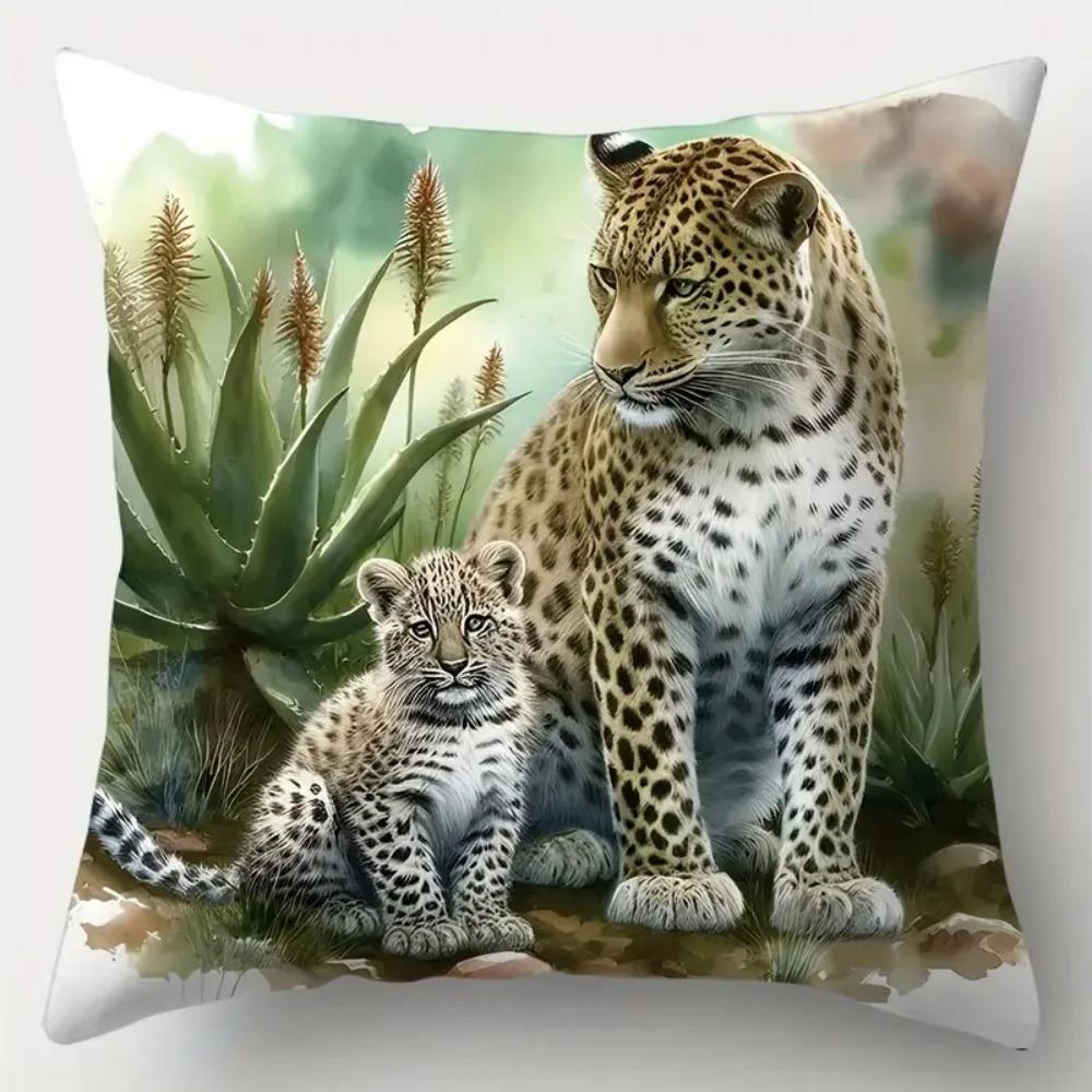 African Wildlife Elephants Leopards  Giraffes Pattern Cushion Cover Suitable for Sofa Bedroom Car Pillow Cover