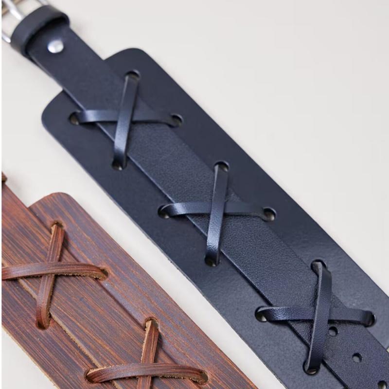 New Fashion Men Wide Genuine Leather Bracelet Brown Black Wide Cuff Bracelets & Bangles Vintage Punk Wristband Men Jewelry Gift