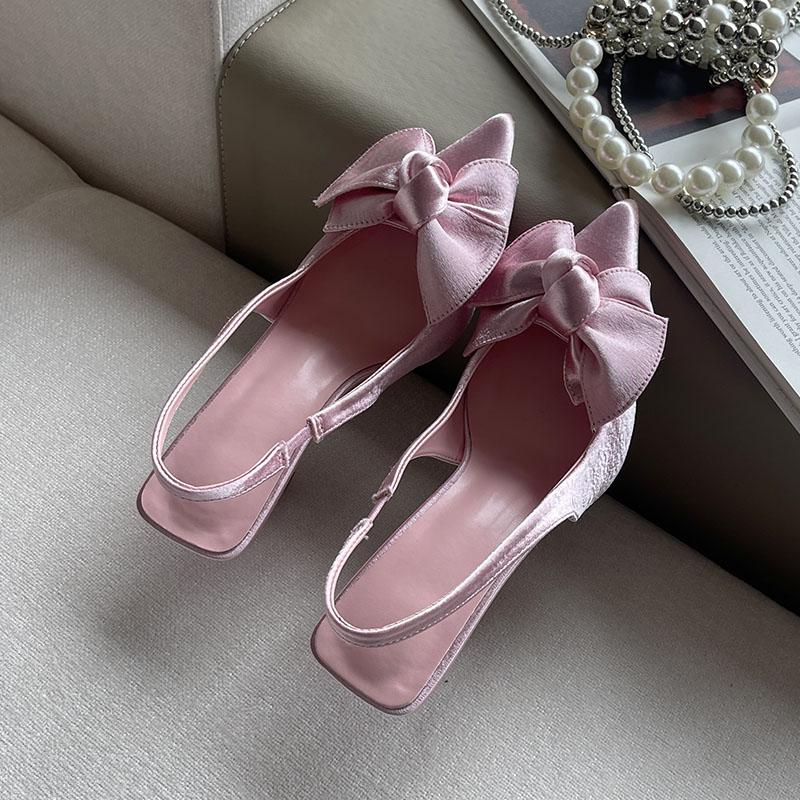 Fashion Pink Fashion Pointed Toe Women High Heels Sandals Shoes Female Slip On Footwear Shallow Ladies Heeled Sandals Shoes Pumps