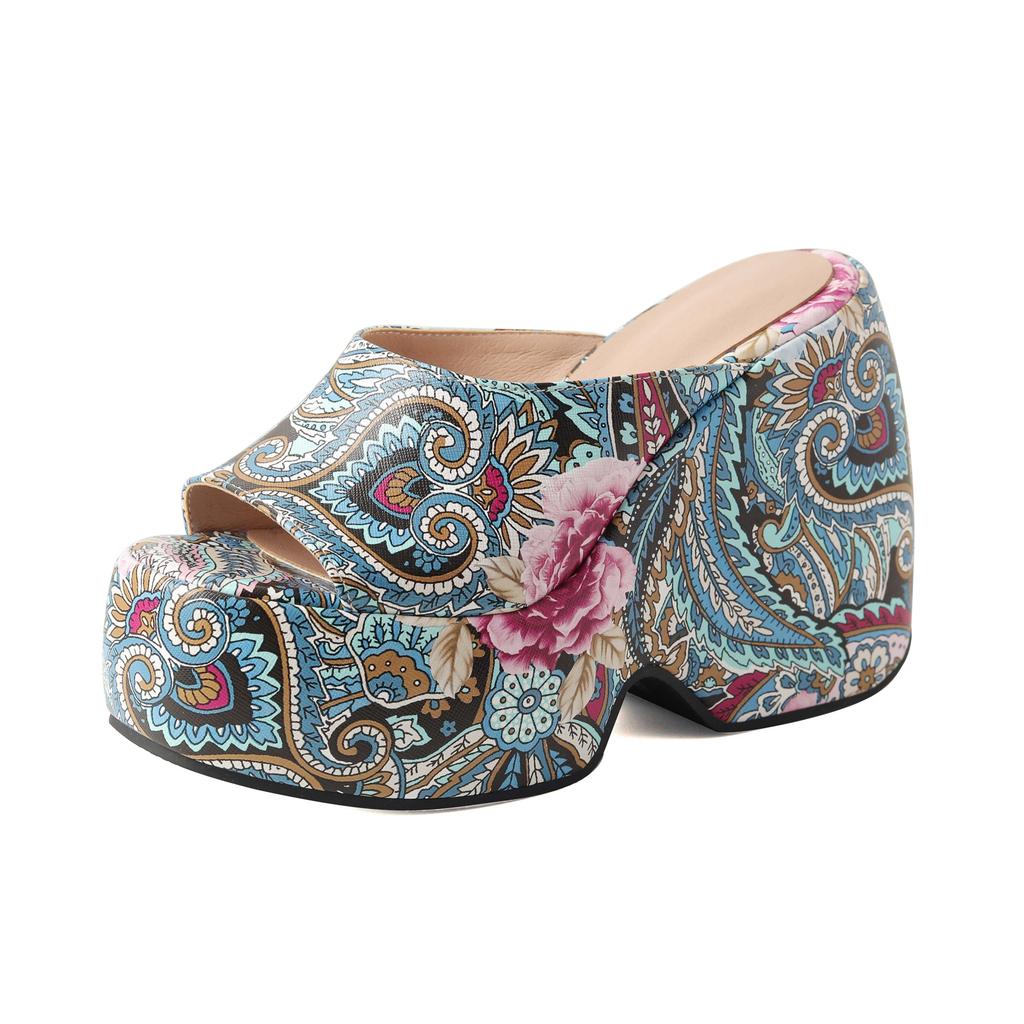 Krazing Pot Mules Polyurethane Spring Summer Size 43 Size 42 Summer Prints Skin Women Platform Women Peep Toe Slip On Sandals