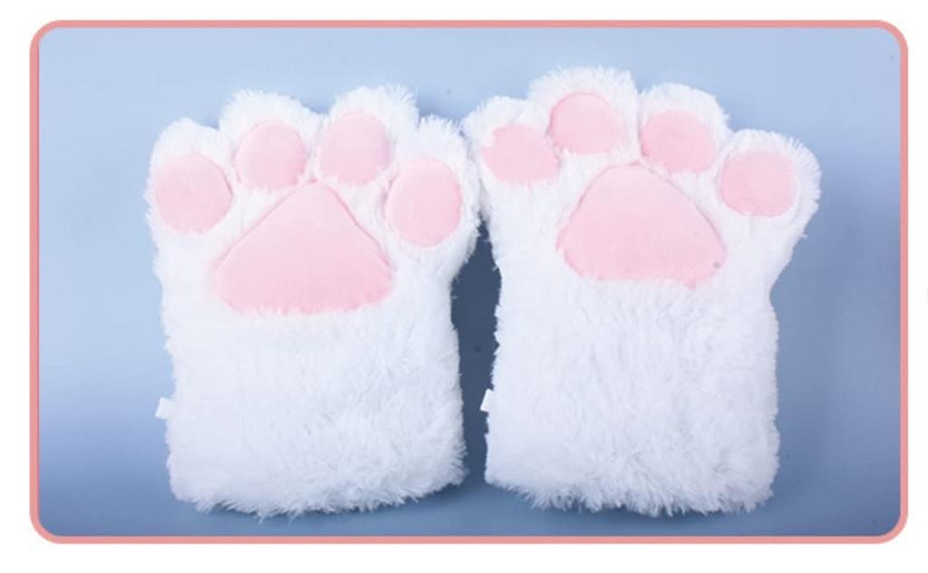 DOKiDOKi Cat Paw Gloves (Set of 2) - Fluffy and Cute, Perfect for Cosplay, Halloween, or As a Transformation Glove (White)