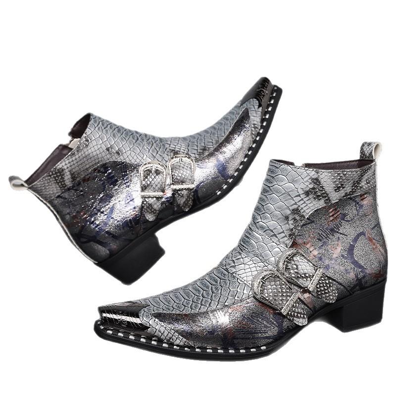 Stivaletti Bassi Chelsea da Uomo in Pelle Retro Stile Cowboy Aumento Altezza Senza Lacci Taglie Forti 47 48 Scarpe di Lusso Firmate