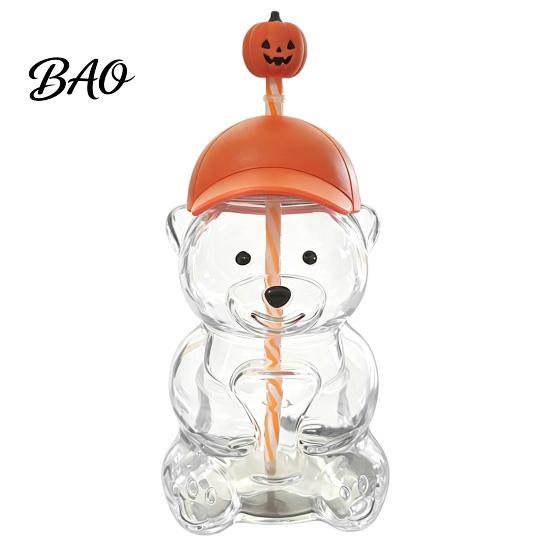 20oz Glass Tumbler 600ML Bear with Lid & Straw, Borosilicate Drinking Heat Resistant Cup for Iced Coffee, Boba Tea, Milk, Gift Women Girls Juice
