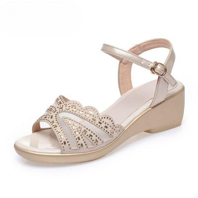 Women's Sandals Big Size Summer Wedges Women's Sandals Roman Water Drill Pure Color Casual Mother Sandals Ladies