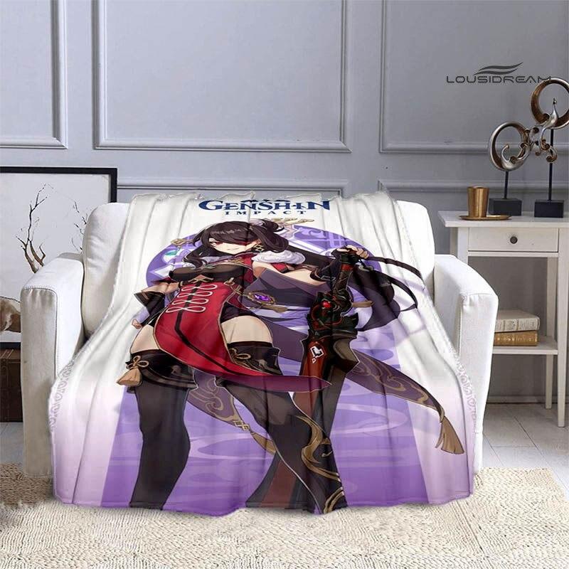 Deka Genshin s kresleným potiskem flanelová měkká a pohodlná deka rozkládací pohovka, kterou musíte mít jako dárek k narozeninám