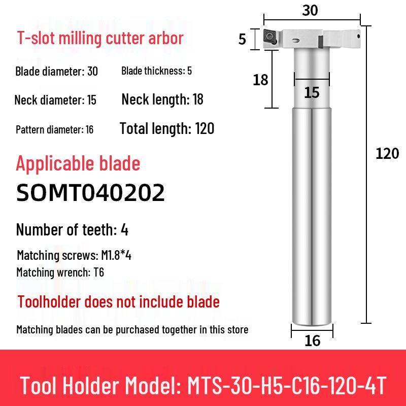 CNC T-Slot Milling Cutter with HTS Three-Sided Blade, Shank Thickness: 6, 8, 10, 12 Mm