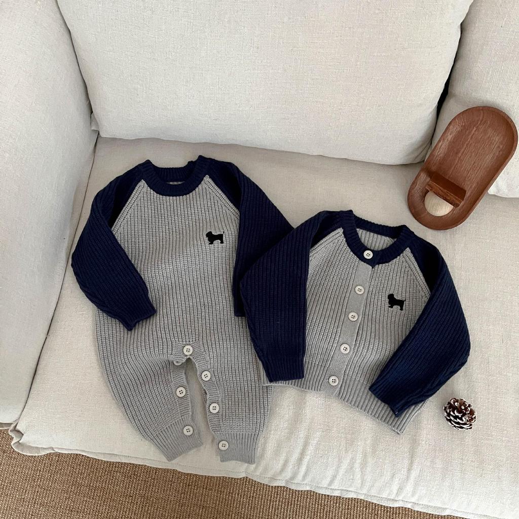 Stylish Color Block Knitted Romper for Baby Boys - Cute Autumn/Winter Onesie Jumpsuit