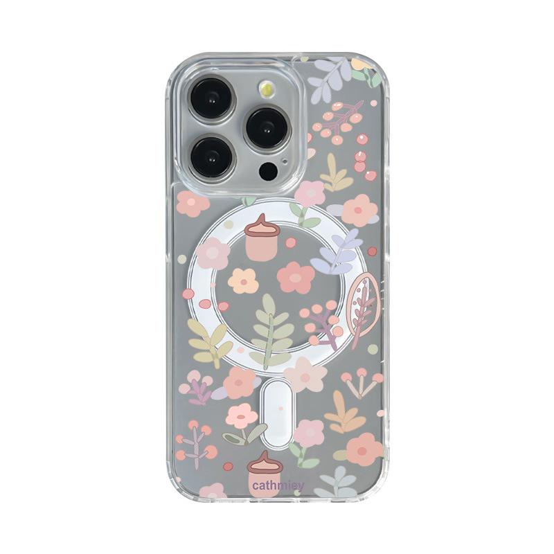 Magnetic Acrylic Floral Phone Case for iPhone 12, 13, 15, 16, 17 ProMax - Light Luxury, High-End Design