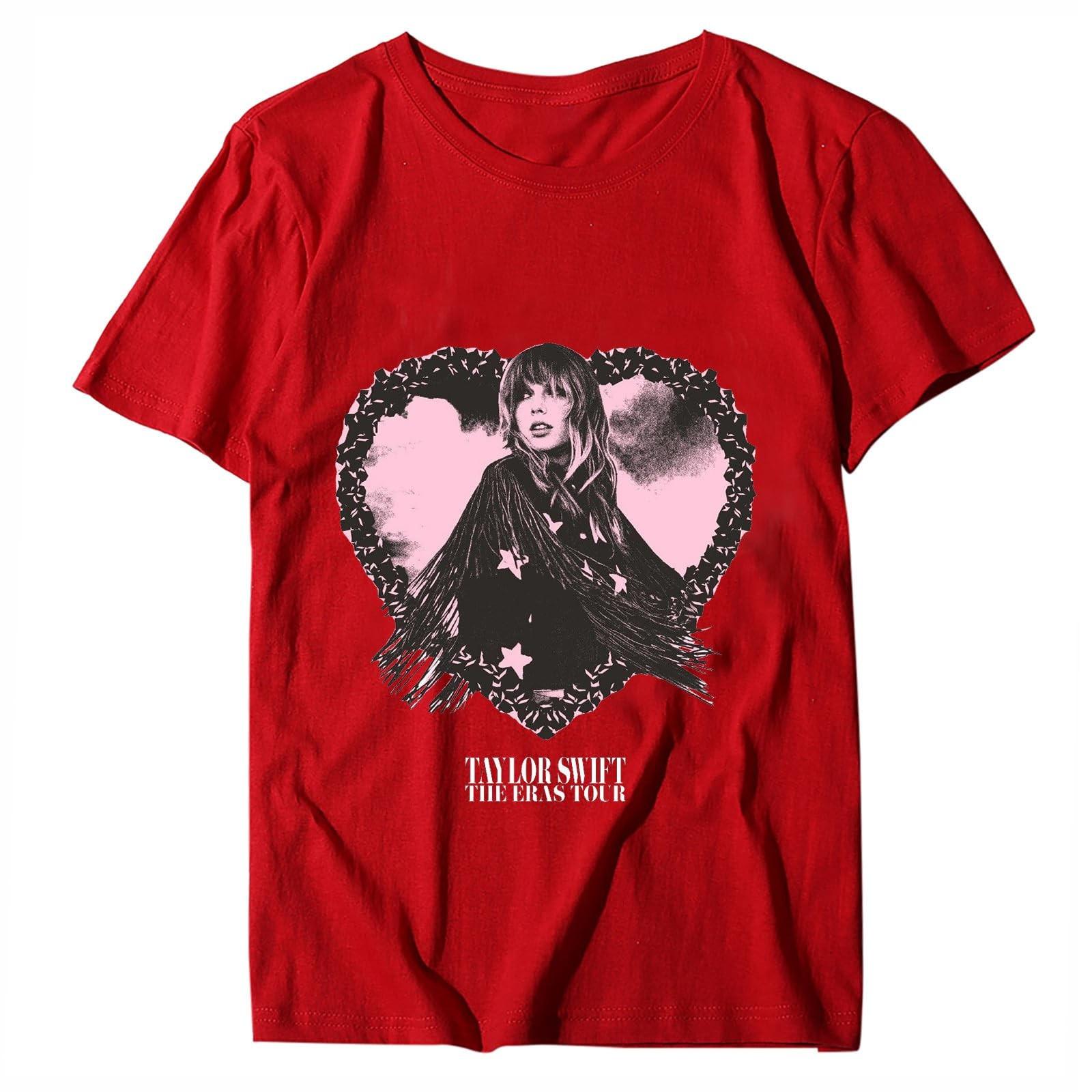 

Women s Casual Loose Print T-shirt Crewneck Pullover Short Sleeve Top XL винний