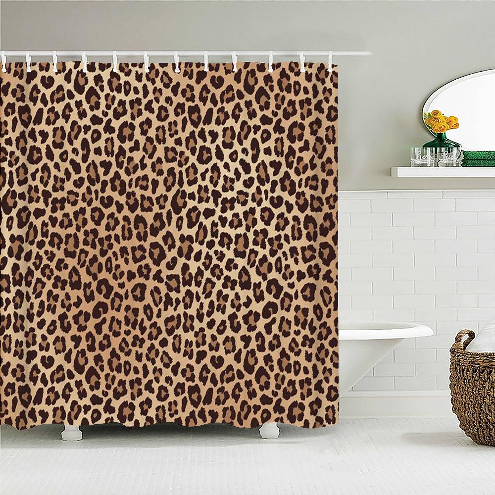 Sexy Leopard Printed Shower Curtain For Bathroom With Hooks 3D Geometric Pattern Waterproof Polyester Fabric Bathroom Curtains
