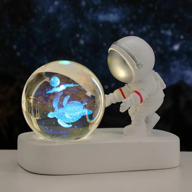 Astronaut Creativ 3D Minge de Cristal Led Lumină de noapte pentru Dormitor Copii Planetă Spațiu Lampă Sistem Solar USB Cadou de Crăciun pentru copii