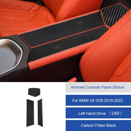 3pcs Carbon Fiber Center Armrest Box Panel Cover Trim For BMW Z4 G29 19-22 LHD