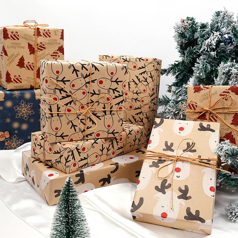 43*300cm Christmas Kraft Wrapping Paper Xmas Tree Santa Claus Gifts Packaging Paper DIY Craft Home Party Decoration Background