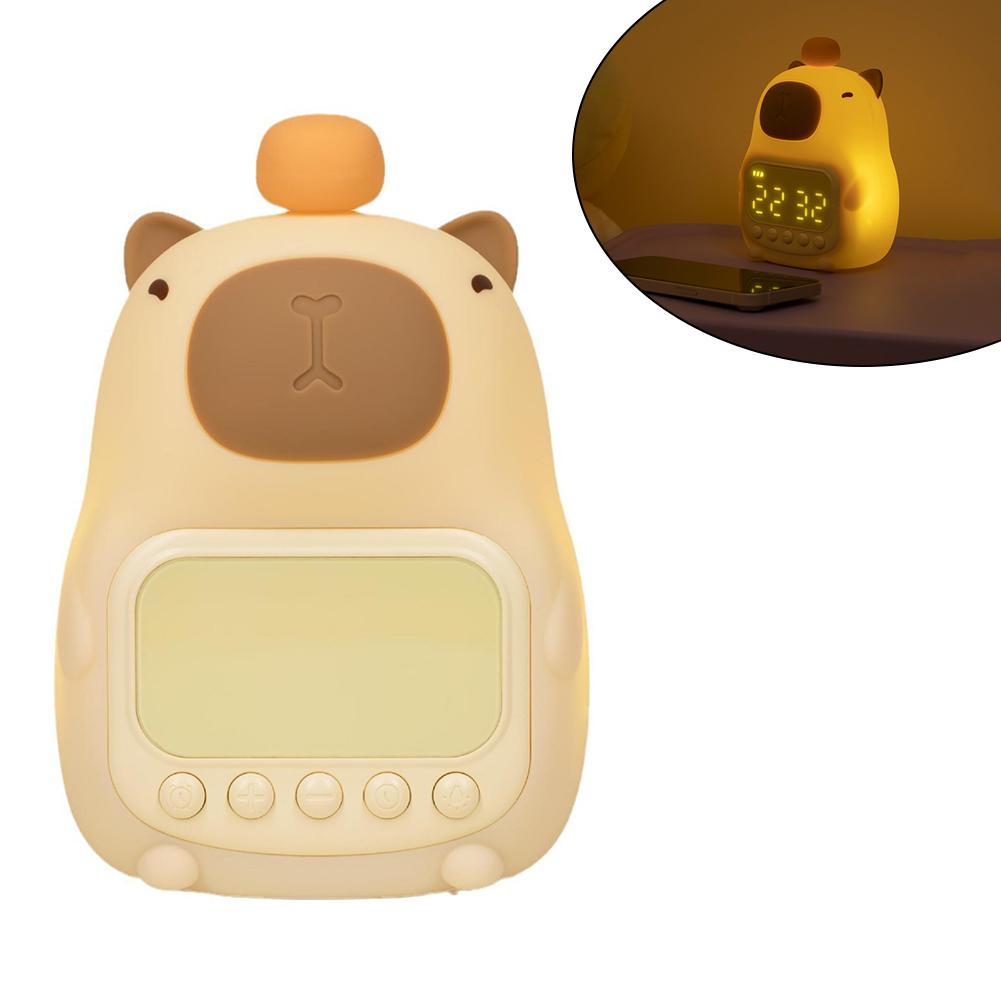 Capybara Led Night Light Silicone Rechargeable Digital Alarm Clock Dimmable Table Lamp Timing USB Charge Children Birthday Gift