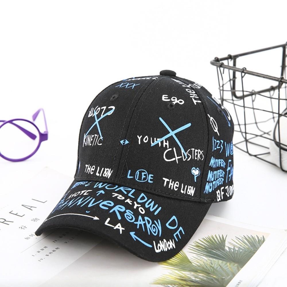 Trendy Adjustable Baseball Cap Breathable Sun Protection Graffiti Print Cap Hip Hop Sunshade Hats for Boys Girls