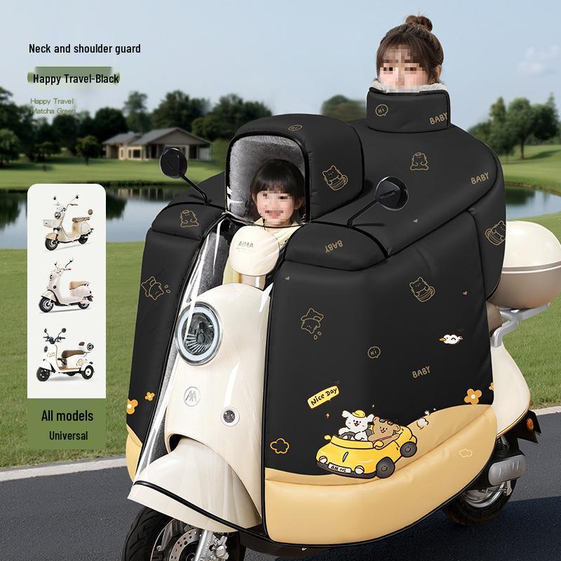 Children's Parent-Child Electric Motorcycle Winter Windshield - Fleece-Lined, Thickened, Waterproof, Full Coverage.