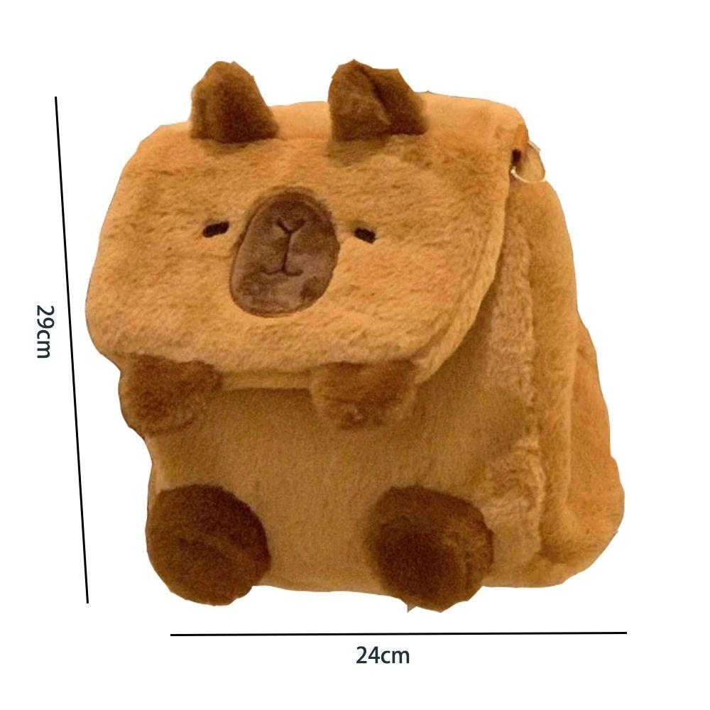 Cartoon Capybara Ryggsekk Pels Plysj Skoleveske Bærbar Capybara Skulderveske Anime Periferutstyr