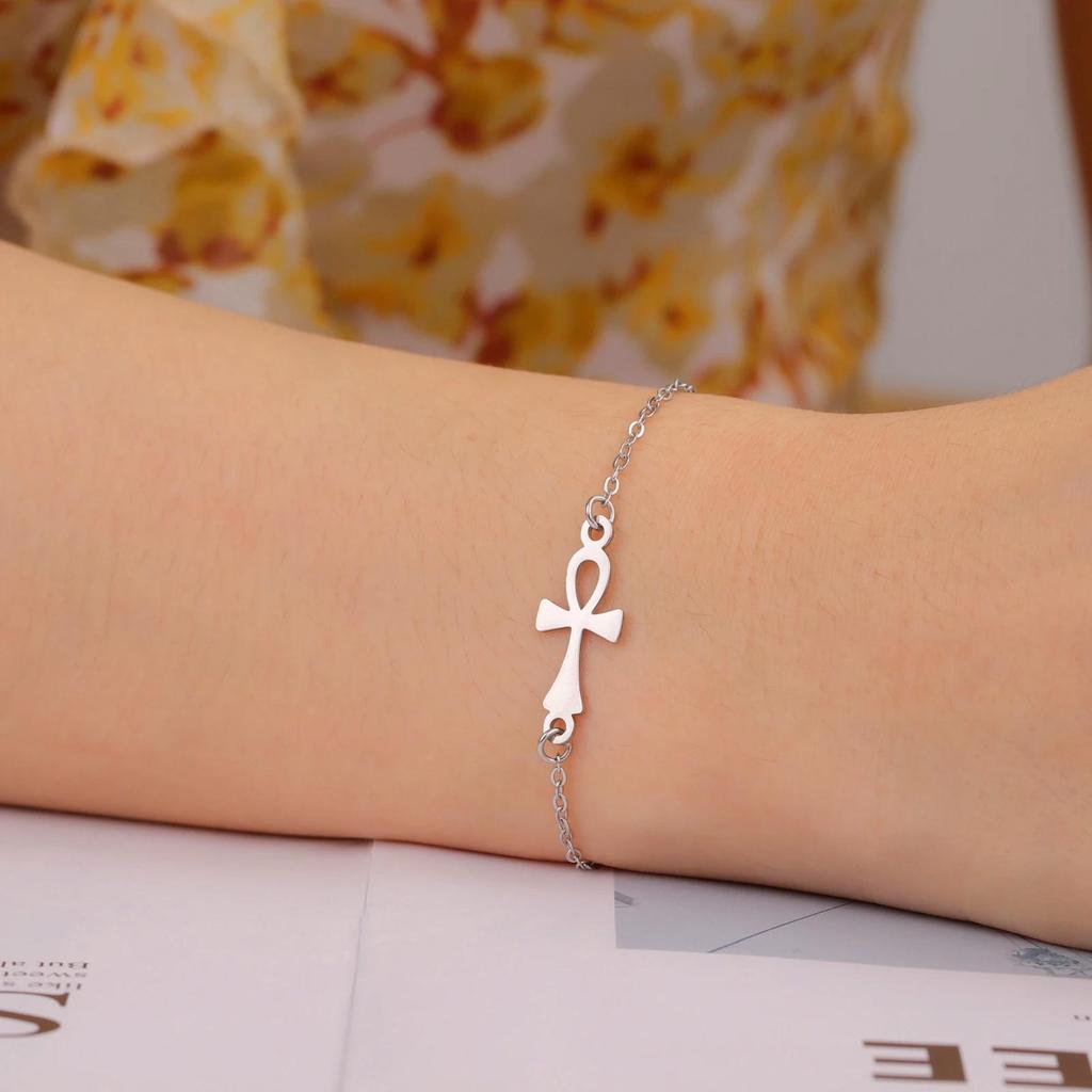 Vintage Pendant Charm Bracelet Amulet Talisman Ankh Cross Women Stainless Steel Egypt Egyptian Key Life Religious Jewelry Gift