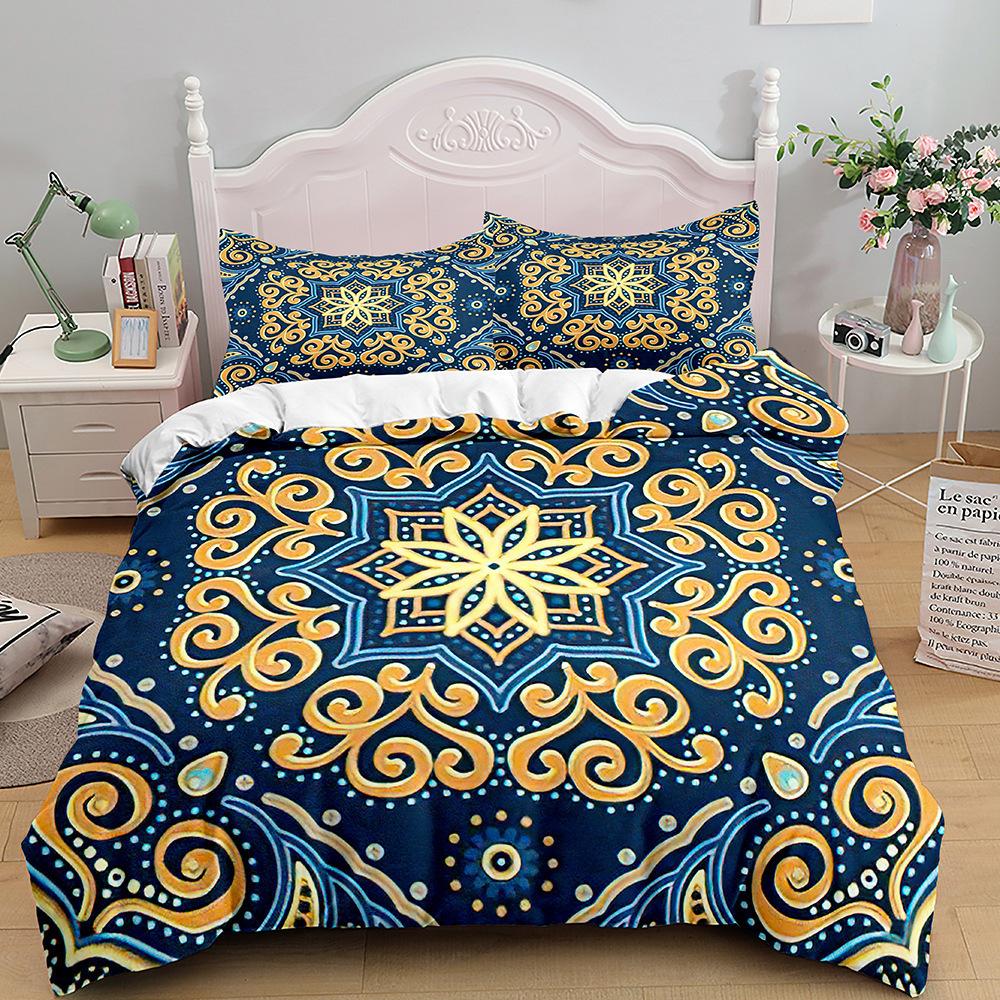Bohemian Print Quilt Set Three-Piece, Home Textile Bedding