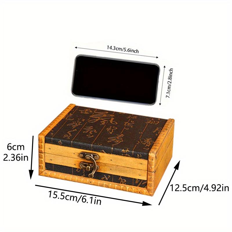 15.5*12.5*6cm1pc Retro Jewelry Gift Wedding Wooden Crafts Collection Box with Buckle,Cards&Treasure Handmade Storage Chest.
