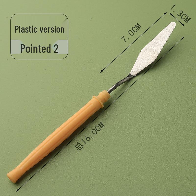 Student Art Stainless Steel Palette Knife - Wooden Flat Head, Pointed Gouache Scraper