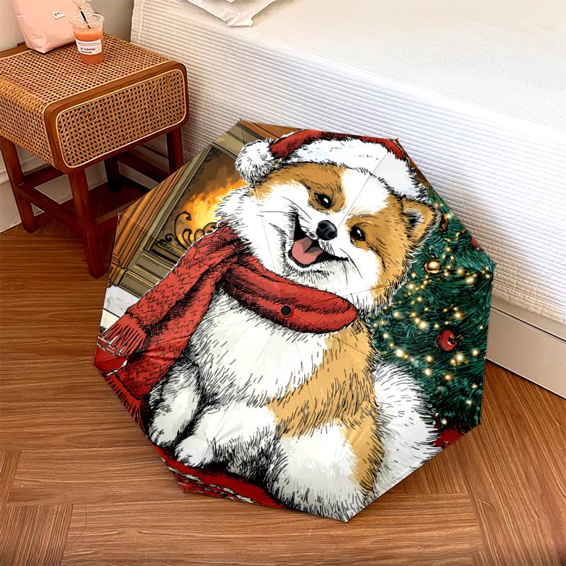 1 PC Automatic Folding Umbrella - Pomeranian Pattern, Portable & Foldable Design with 8 Ribs, Christmas Birthday Gifts
