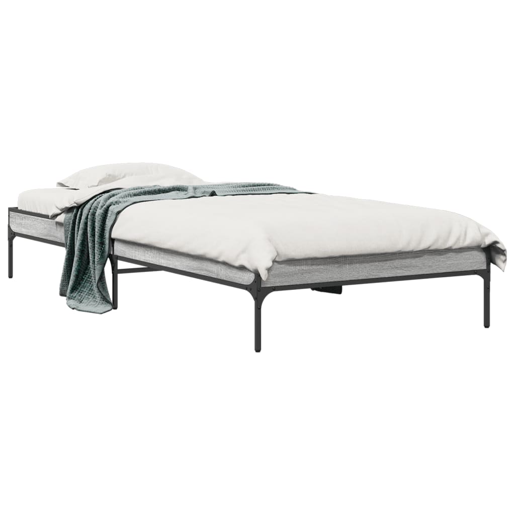 Bed Frame in Grey Sonoma 75 x 190 cm Made of Particleboard and Metal