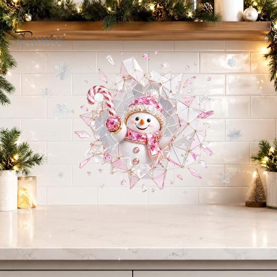 Living Room Christmas Accents 2Pcs Stained Glass Style Window Clings, Double?Sided Printed Xmas Static Indoor Outdoor Festive Signs Decals, Snowman