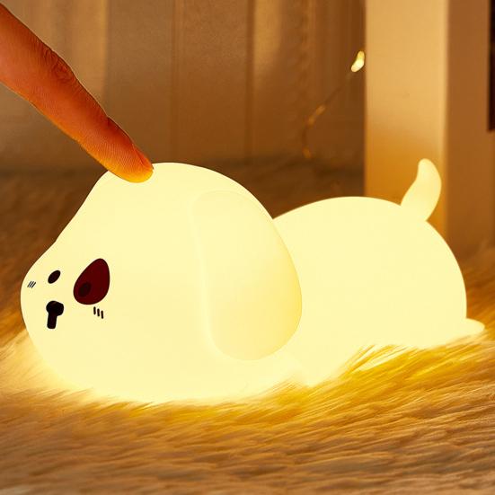 Silicone Night Light with Auto-Off Timer Cute Puppy Design Flicker Free Eye Protection Touch Control LED Bedside Lamp Decoration