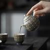 Dunhuang Ceramic Teapot Silver Gilded Kungfu Tea Set Ancient Style Home Brewing Purple Clay Pot Gift For Tea Lovers