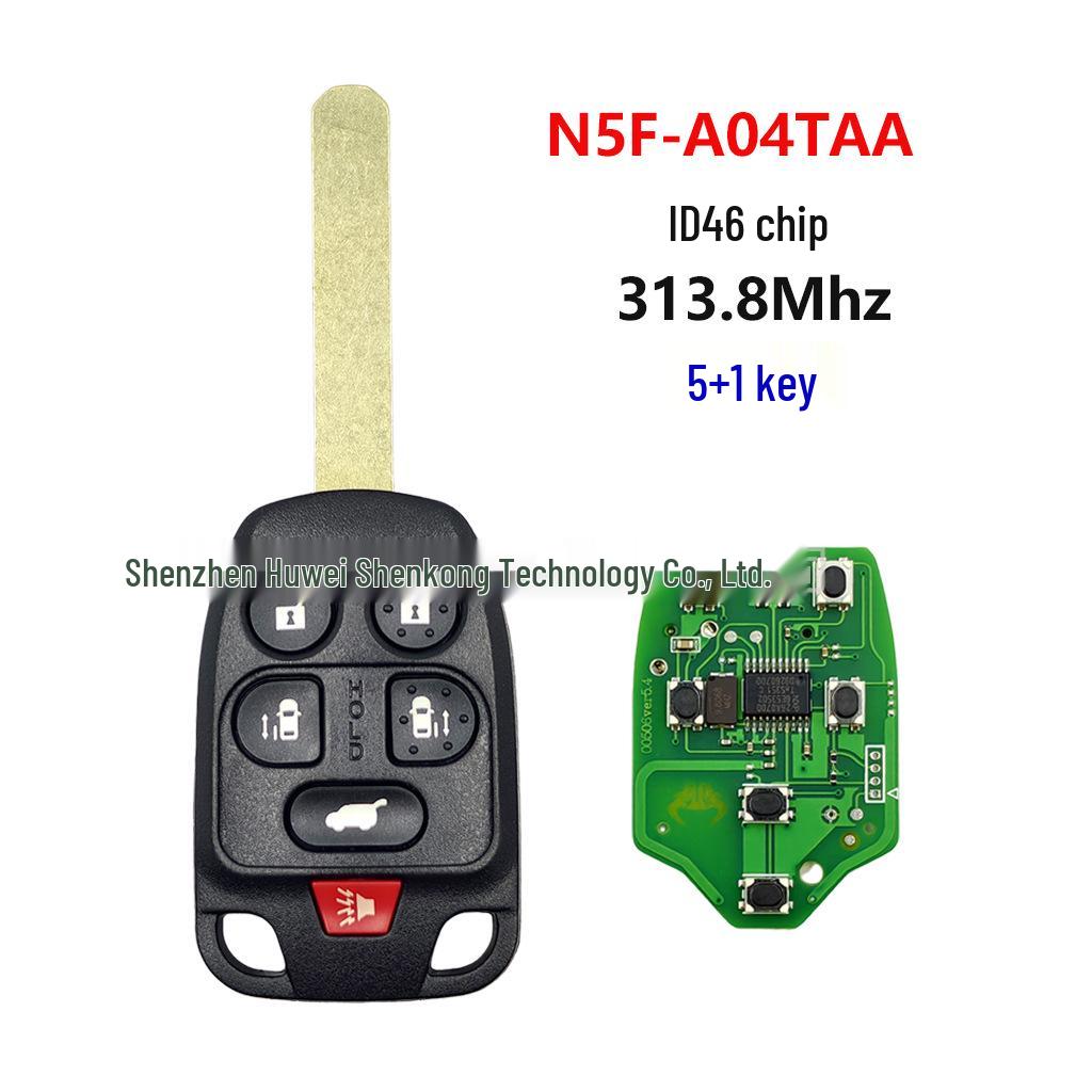 Compatible for Honda Odyssey 5/6-Button Straight Plate ID46 Chip Remote Key 313.8MHz N5F-A04TAA