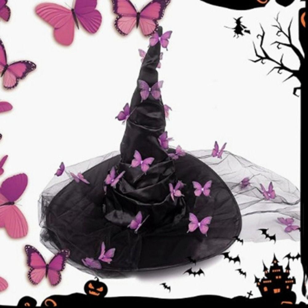 Funny Butterfly Wizard Cap Colorful Halloween Cap with Veil Halloween Witch Hat  Masquerade