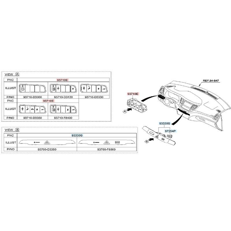 ForHyunda Tucson TL Headlamp height adjustment switch trument luminance switch OFFElectric tail gate switch OEM 93710