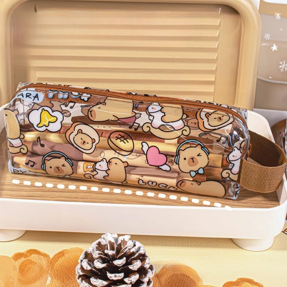 Transparent Pencil Cases Cute Capybara Students Stationery New Pen Bags  School Office Supplies