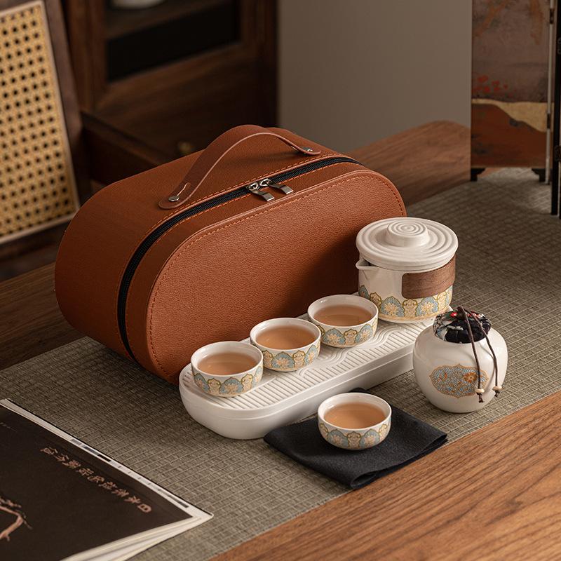 Travel tea set, one pot and four cups set, light luxury and convenient, high-end out-of-home advertising, business activities, gifts can be printed