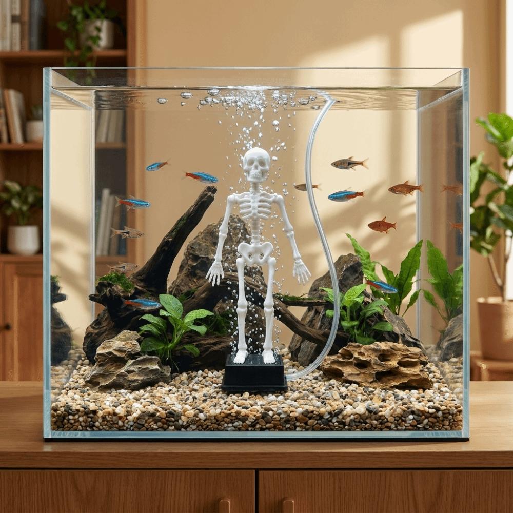 3D Printed Dancing Skeleton Aquarium Bubbler Plastic Fish Tank Bubbler Halloween Decor
