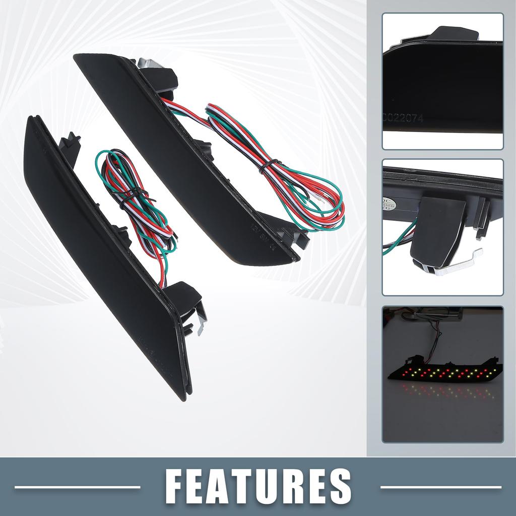 ABSOPRO Rear Bumper Reflector Red LED Fog Brake Tail Part Numbers for Honda Civic Plastic with Black Set Lights, 33555-TR0-A51/33505-TR0-A51,