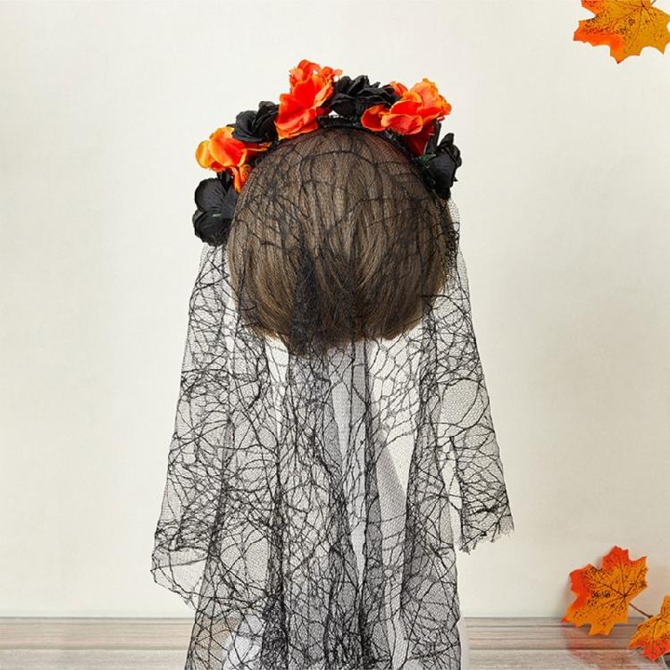 Delicate Rose HairBand Black Headdress Mysterious Rose Hairband with Black Headdress for Halloween Parties Costume